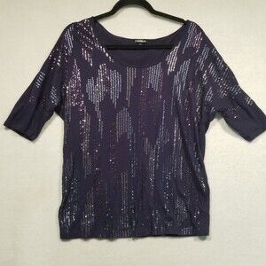 EXPRESS Small Navy Blue SEQUINED  T-Shirt TOP Modal Jersey Knit